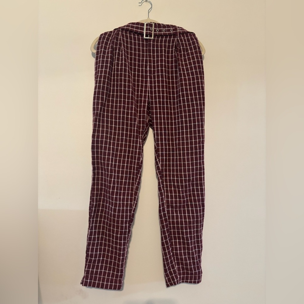 Women's Burgundy Checkered Pants